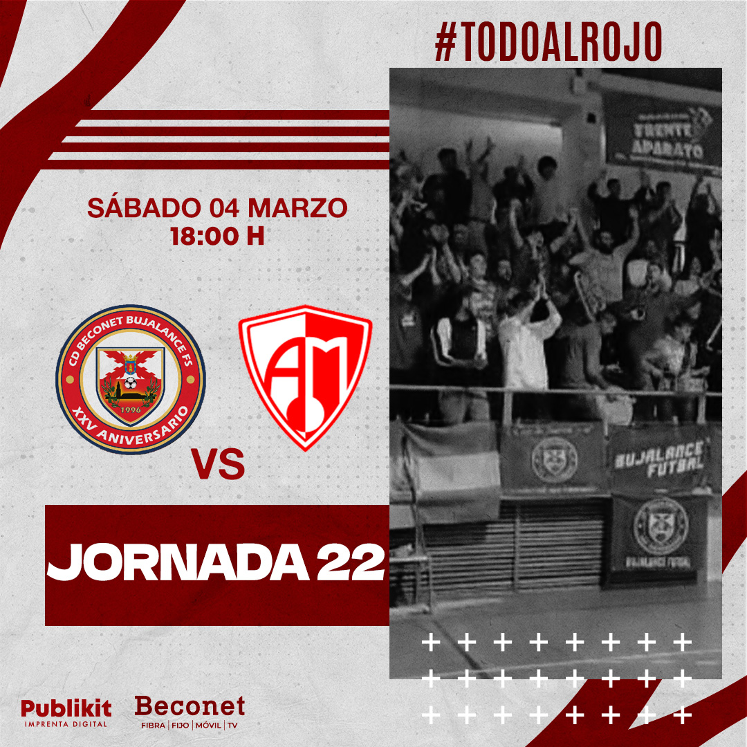 bujalancefs's tweet photo. MAÑANA EL PUEBLO DE BUJALANCE DEBE LLENAR EL TEMPLO. 

📅 04/03/2023
⏰ 18:00 H
🆚 @Mengibar_FS 
🏆 #GV2B - Jornada 22
🏟 Pabellón José Pérez Pozuelo (Bujalance)
🎟 Socios Gratis. General: 4€
🖥 Canal 9 Beconet TV (https://t.co/uYVdC3AfDe)

#VamosBujalance #TodoAlRojo https://t.co/lNCeqyyfLe