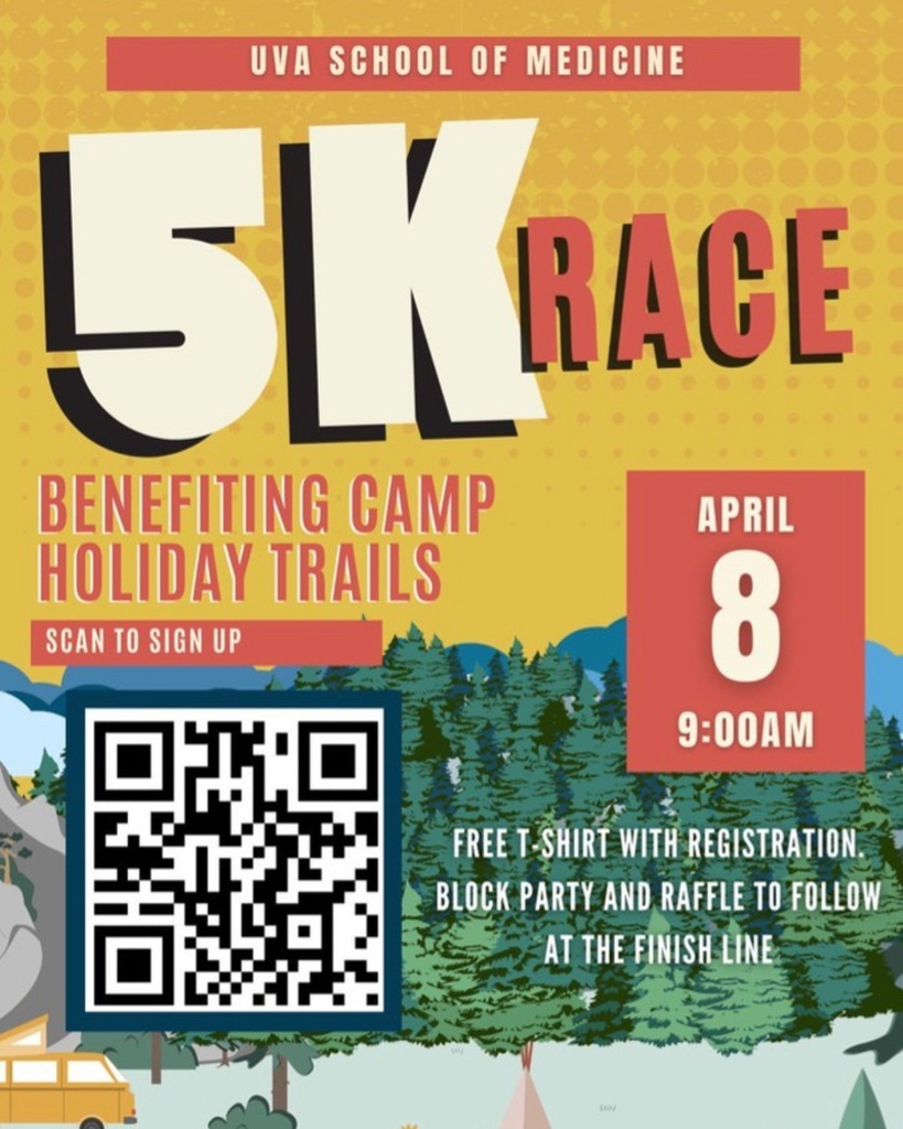 Make sure you lace up your running shoes because April 8th is the day! @uvaschoolofmedicine will be hosting their 5K Race in support of CHT. Come out and run or walk for a good cause. #universityofvirginia #campholidaytrails #uvasom #summer2023