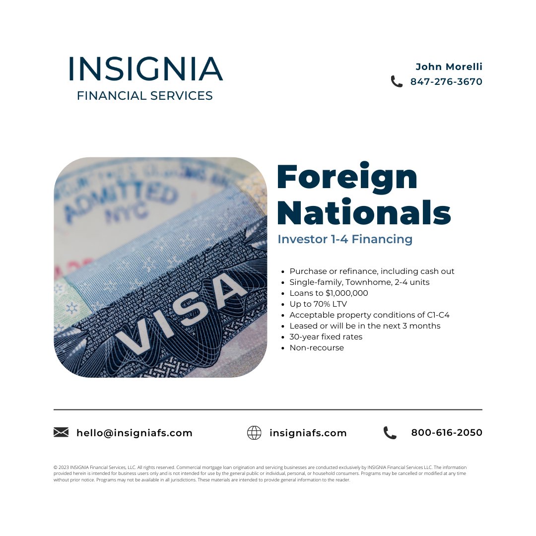 Just a reminder that we offer streamlined 1-4 unit #financing for Foreign National #investors acquiring or refinancing rental properties in the US.

#sfr #rentalproperties #foreignnational #realestateinvesting #realestate #rentalproperty #singlefamilyrentals #nonrecourse