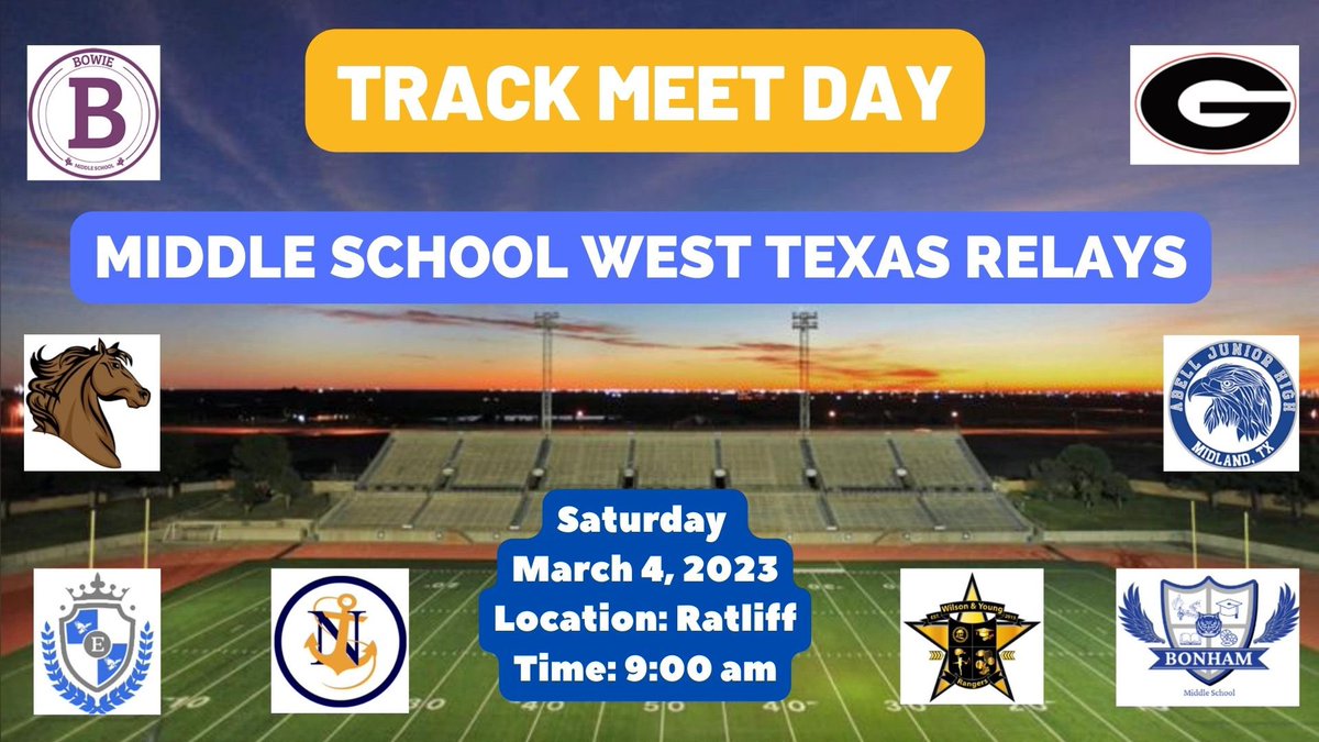 NimitzBoys's tweet photo. Tomorrow is a HUGE meet day for our gentlemen!!! Come out and support us at Ratliff Stadium as we compete in the Middle School West Texas Relays!!! The meet starts at 9 am. #WinTheDay https://t.co/DZz4zhhPVP