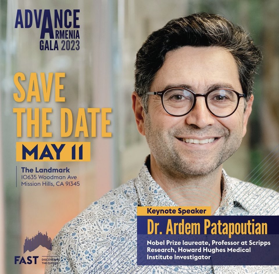 Proud to serve as board member of the #FastFoundation #AdvanceArmeniaGala for the second year.  This years keynote speaker is Dr. Ardem Patapoutian @ardemp, 2021 Nobel Prize Laureate in Physiology/Medicine. Foster STEM in #Armenia. GET YOUR TICKETS TODAY! fast.foundation/en/events/6751