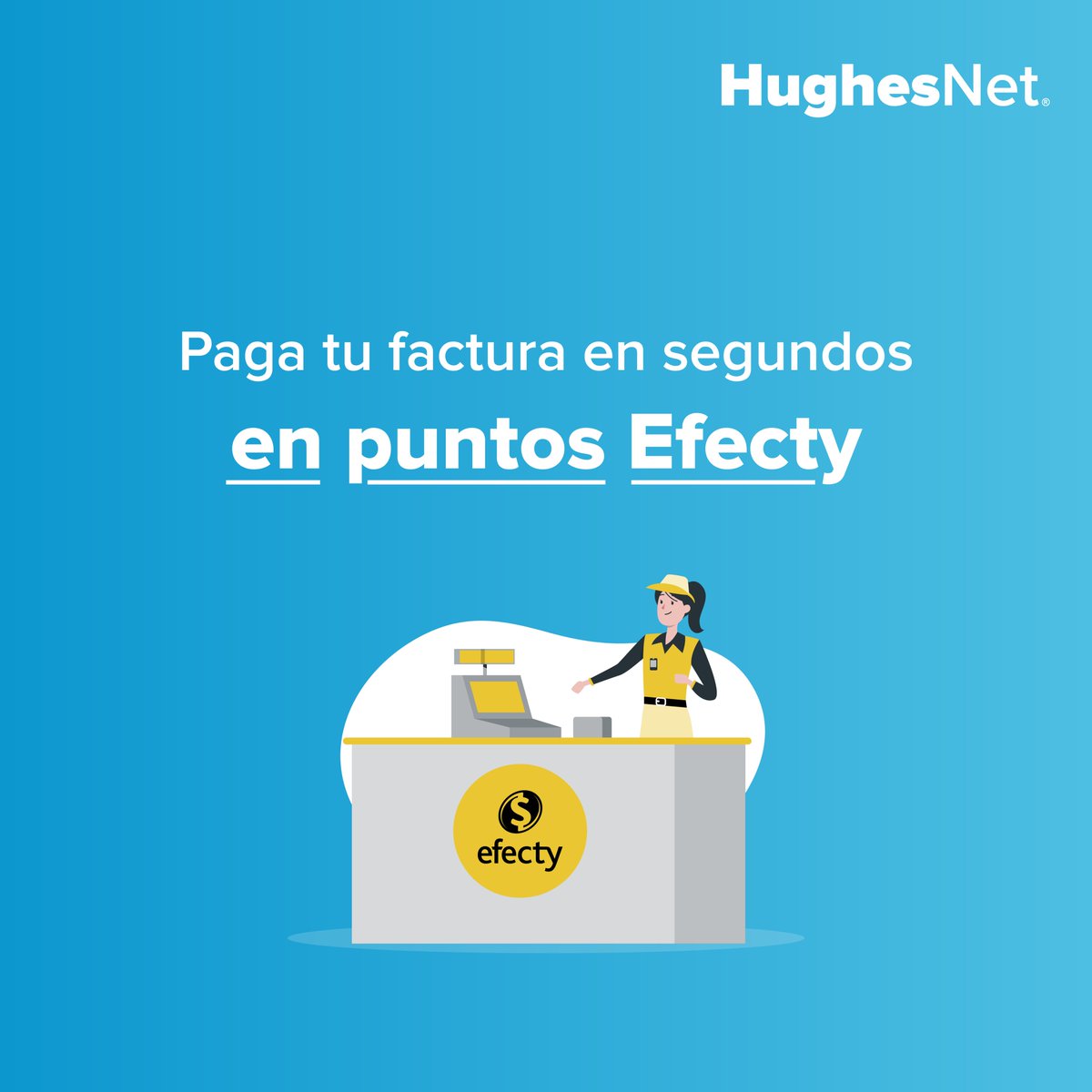 HughesNet_Co's tweet image. Recuerda que no necesitas facturas impresas, cuando llegues a tu punto de Efecty menciona el número de convenio 112856, tu número de cédula. ¡Y listo!