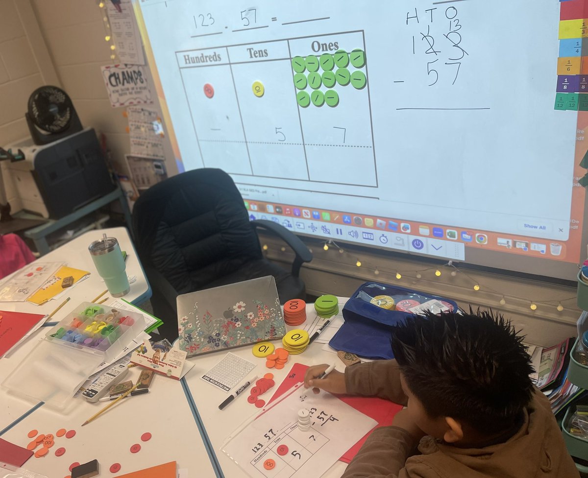 AprilBurkett13's tweet photo. I discovered that my 3rd graders needed more practice on the basic subtraction algorithm so I monitored and adjusted by using some hands-on tools that the intervention department gave me. @BallastShawna @WidenerRebecca @#RISDLitandInt 
#BLCINT 
#risd_soar ✈️✈️✈️#risdbelieves https://t.co/FUMzBQQoGT