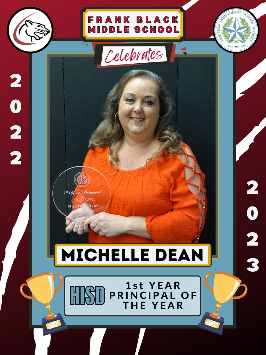 Frank Black Middle School congratulates Principal Michelle Dean for being HISD's Middle School Beginning Principal of the Year! #EveryKidEveryDay <a href="/PaulaHisd/">Paula Pierre</a> <a href="/CMtzHTX/">CMartinez</a> <a href="/HoustonISD/">Houston ISD</a>