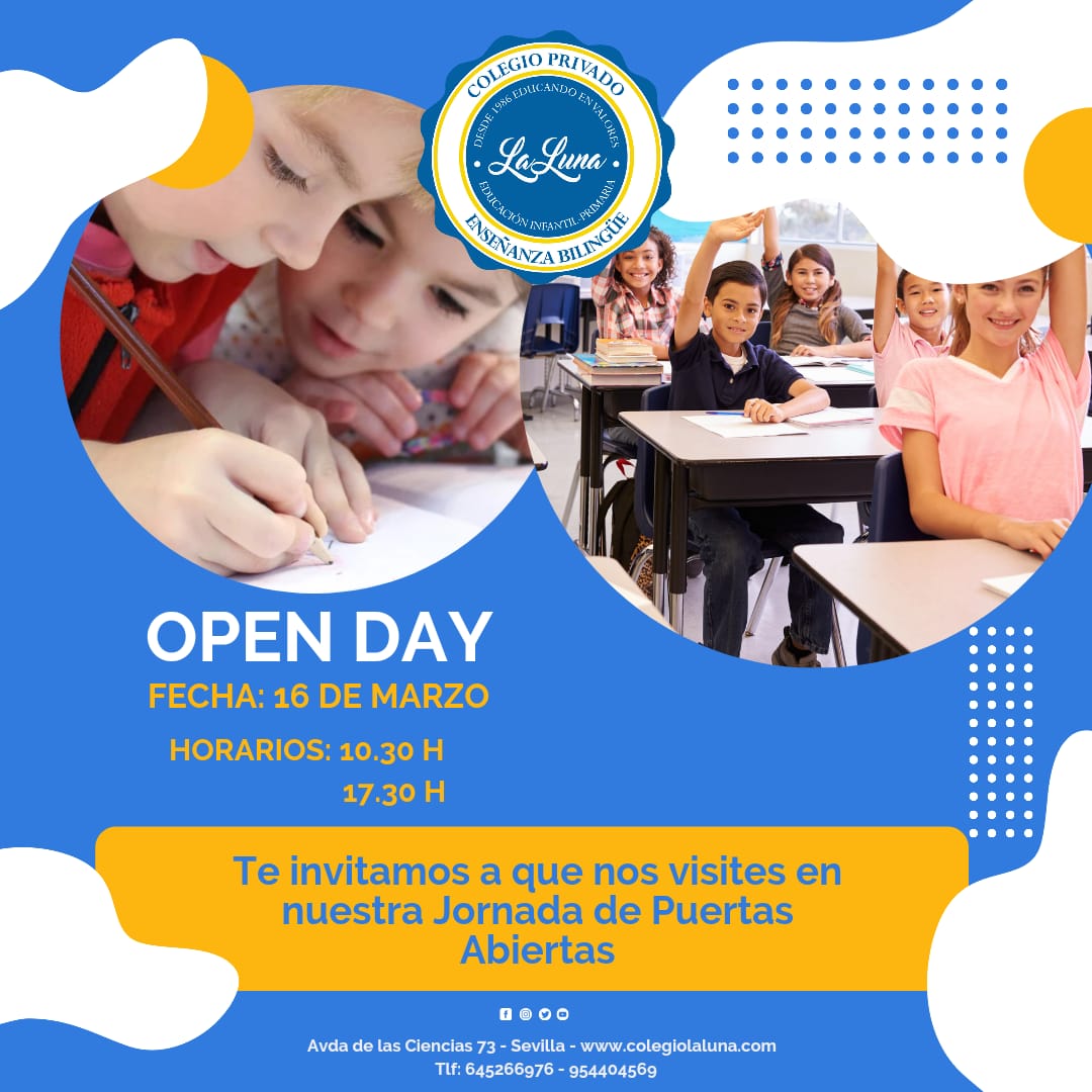 PabloIPH's tweet photo. Educación bilingüe de 0-12 años con continuidad en otro centro privado. Educación individualizada y comedor propio.  @colegiolaluna #OpenDay #puertasabiertas #educandoenvalores #English #bilingual #Sevilla #privateschool https://t.co/SygL4CxqJz