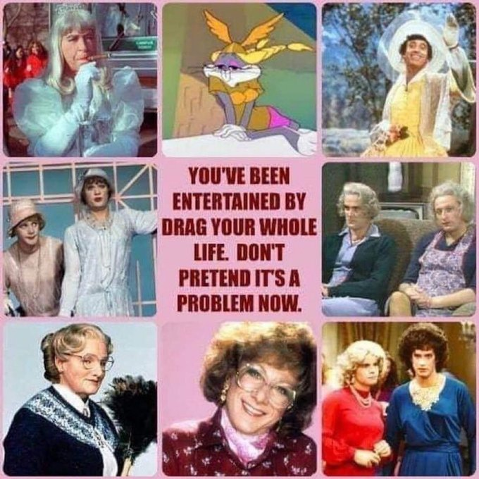 mmpadellan's tweet photo. Why are Republicans so uptight about people dressing in drag?  I remember most of these shows/movies.

What's the big deal, FFS? https://t.co/or2XKjXOTi