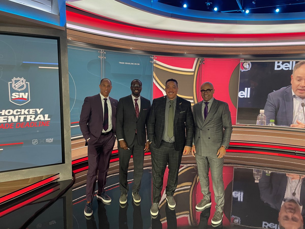 Diversity in action - and hard at work - on <a href="/Sportsnet/">Sportsnet</a> Hockey Central NHL trade deadline show with <a href="/DavidAmber/">David Amber</a> <a href="/AnsonCarterLA/">Anson Carter</a> <a href="/StuMunrue/">Anthony Stewart</a> <a href="/jamalmayers/">Jamal Mayers</a> <a href="/BlackGirlHockey/">Black Girl Hockey Club</a> <a href="/NHLNetwork/">NHL Network</a> <a href="/SiriusXMNHL/">SiriusXM NHL Network Radio</a> <a href="/NHL/">NHL</a> <a href="/soulonicemovie/">Soul On Ice Movie</a> <a href="/BlackGirlHockey/">Black Girl Hockey Club</a> <a href="/NHLNetwork/">NHL Network</a> <a href="/NHL/">NHL</a> <a href="/soulonicemovie/">Soul On Ice Movie</a>