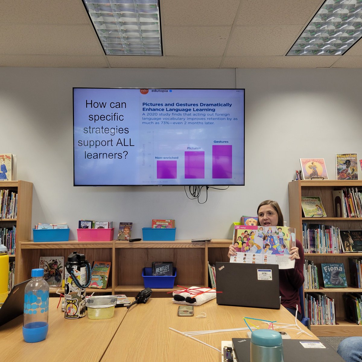 Be_Channing's tweet photo. Our @GlenwoodGator BT and new staff PLC learning about the importance of visuals and gestures in student learning from Mrs. Cho https://t.co/tzJ11KiBc7
