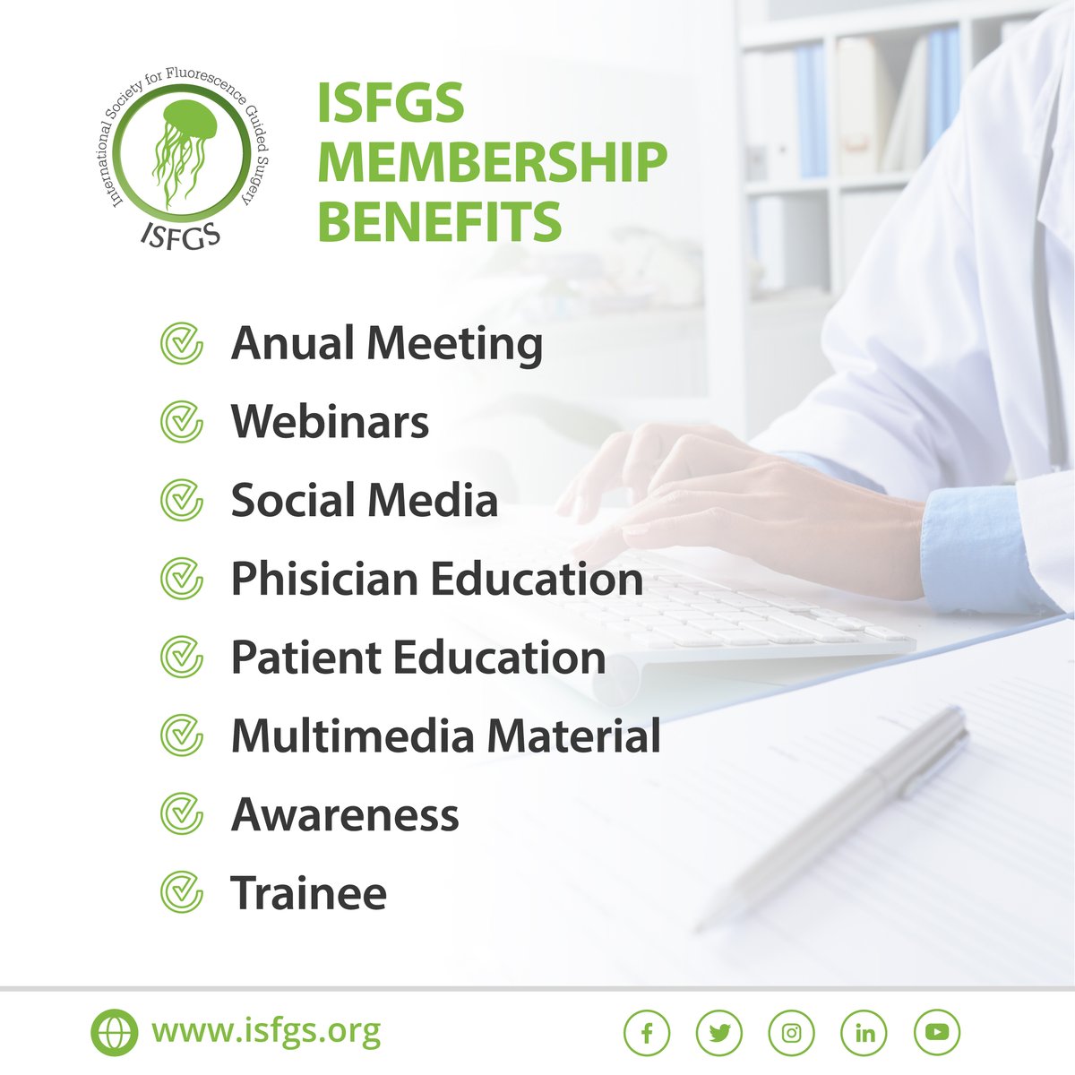 ✅ #ISFGS Membership Benefits

+Anual Meeting
+Webinars
+Social Media
+Phisician Education
+Patient Education
+Multimedia Material
+Awareness
+Trainee

JOIN US AND DISCOVER THEM⁣
👉isfgs.org/membership

#FluorescenceGuidedSurgery #FGS #surgery #surgeon #ICG #indocyaninegreen