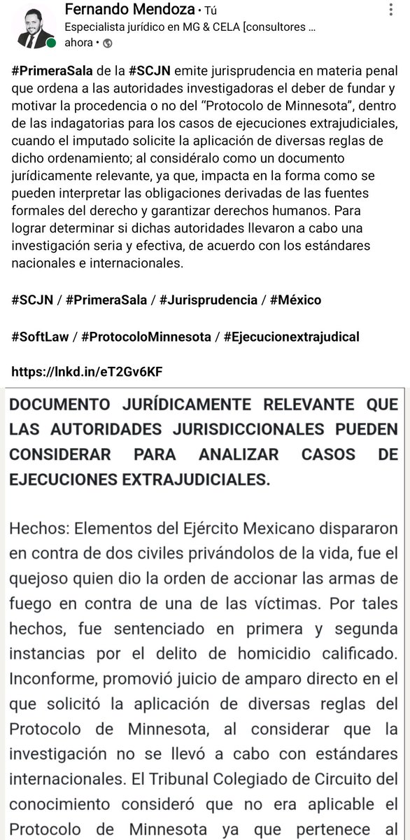 #SCJN / #PrimeraSala / #Jurisprudencia / #México

#SoftLaw / #ProtocoloMinnesota / #Ejecucionextrajudical

sjfsemanal.scjn.gob.mx/detalle/tesis/…