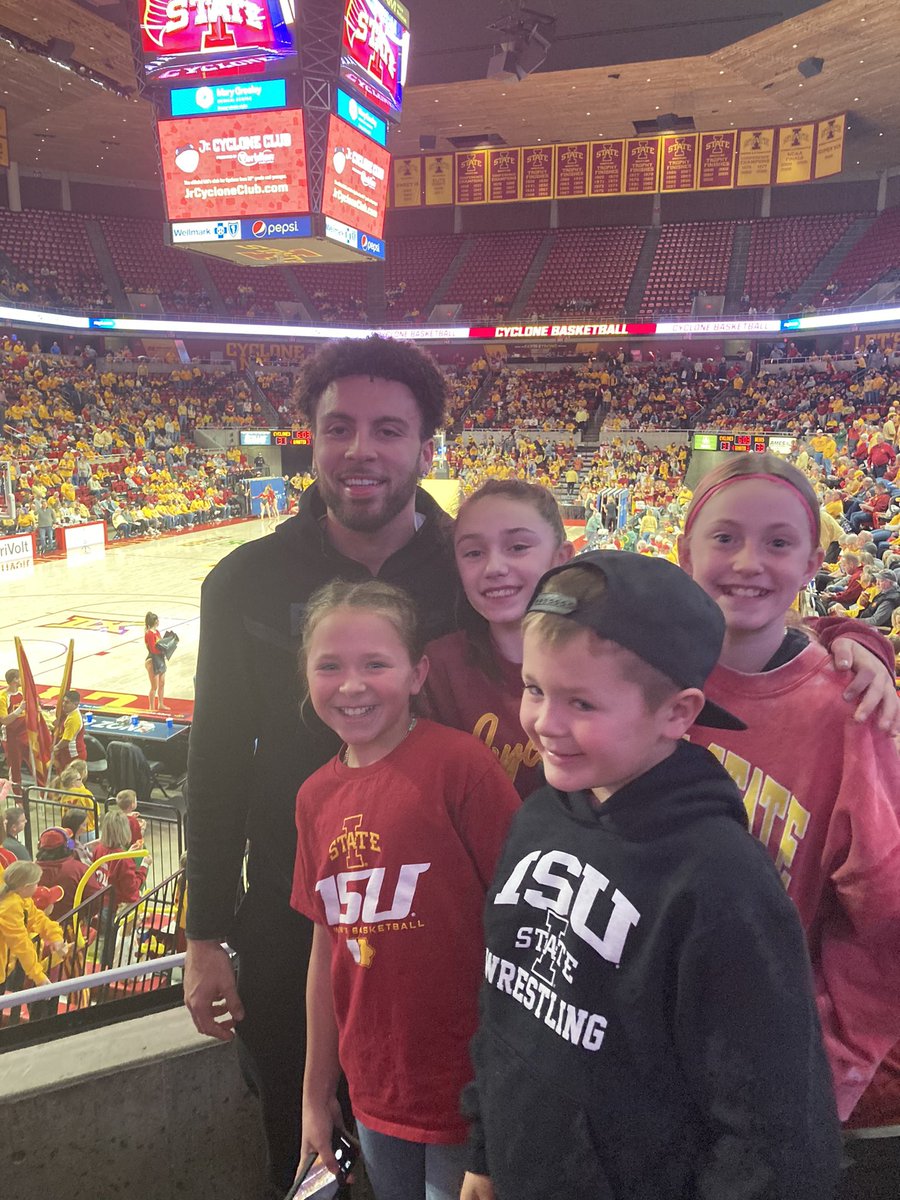 west_jill's tweet photo. @Murph_Andy Because we want to cheer for this guy! He was kind enough to let the kids get a picture at an ISU women’s game this year! #isu https://t.co/9LDPpo1mrS
