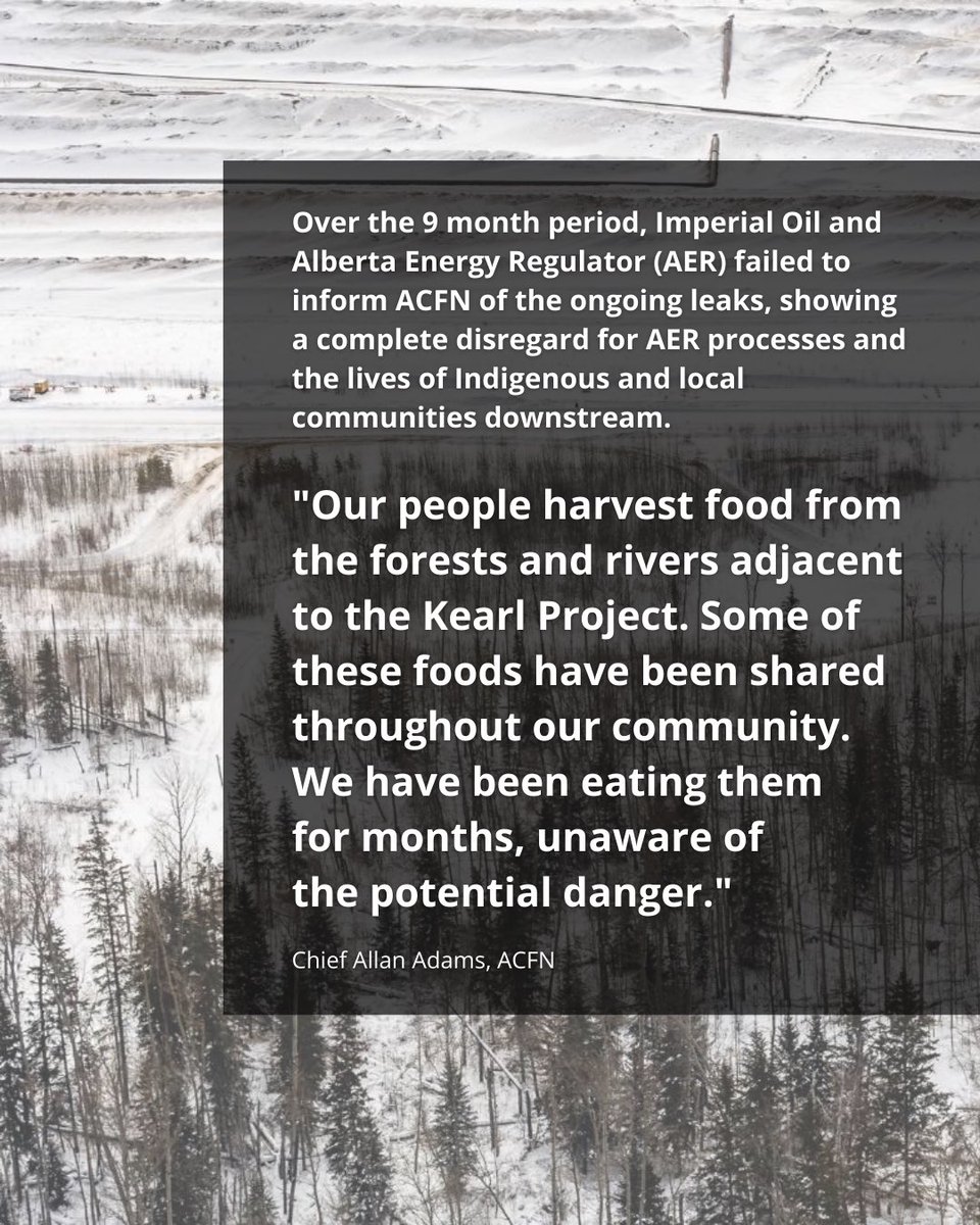 IENearth's tweet image. 🚨5.3 million liters+ of toxic tailings leaked at Imperial's Kearl site in early February in addition to four tailings leaks that have been ongoing since at least May 2022. Imperial Oil &amp;amp; the Alberta Energy Regulator failed to notify the community about the breach. @Indigenous_ca