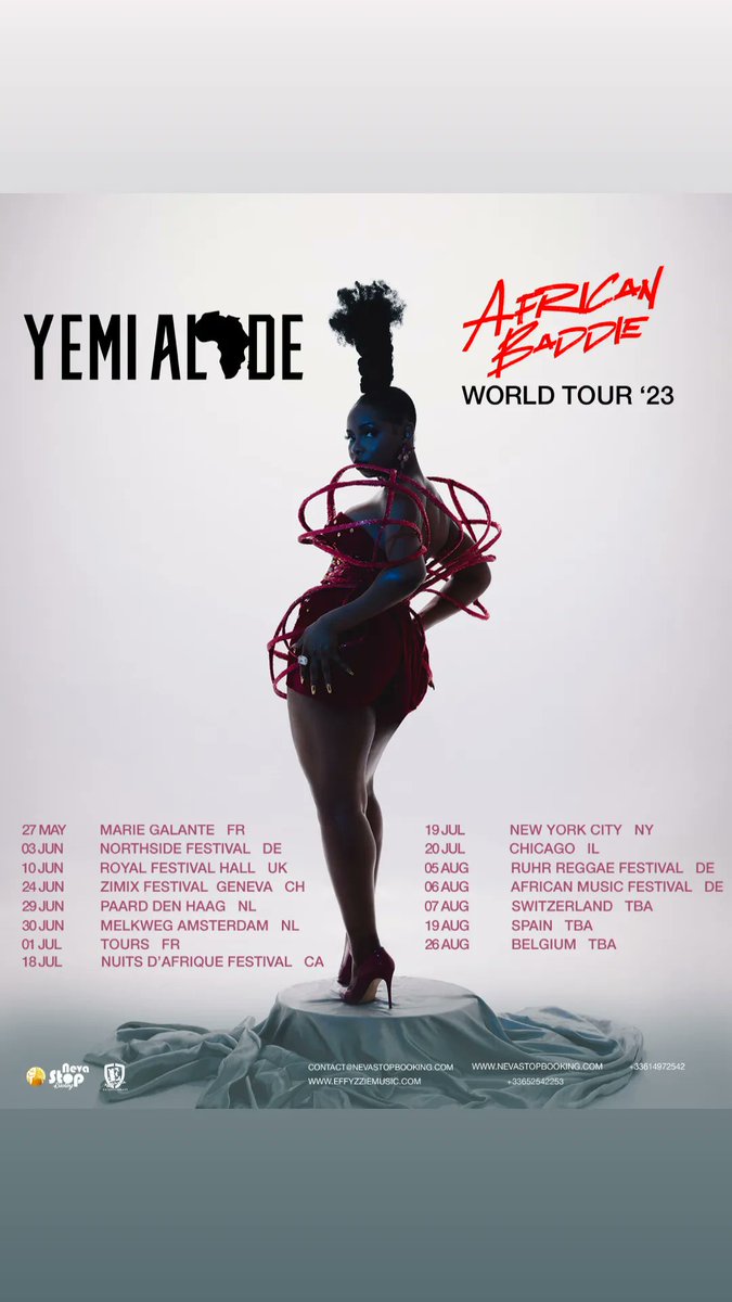 Gidiflyguys's tweet photo. Yemi Alade has released the dates for her upcoming world tour, with additional dates to be announced. 🌎 📆
#yemi #alade #RejectTinubu #Lojay #Lekki #Nurse #Wayne #world #tour #afrobeats https://t.co/fKx8kUE47U