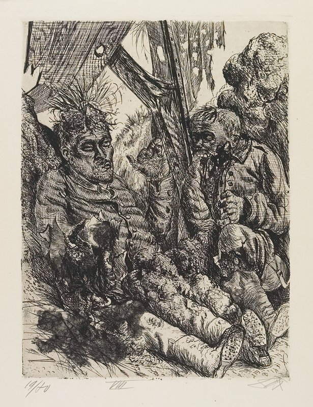 Otto Dix, Gesehen am Steilhang von Cléry-sur-Somme (The View from the Precipice of Cléry-sur-Somme), plate 28 from Der Krieg (The War), 1924 #ottodix #minneapolisinstituteofart collections.artsmia.org/art/96561/