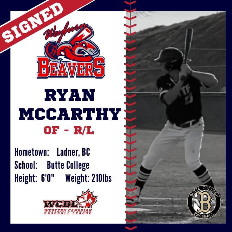 Wey_Beavers's tweet photo. 📢 PLAYER SIGNING ALERT
⚾️ Ryan McCarthy
🏠 Ladner, BC
🏫 Butte College 

Ryan started off ‘22 conference play with a 1st AB grand slam so we're excited to see his first AB of the ‘23 WCBL season! Welcome to Weyburn, Ryan!
#WeyburnBeavers #PlayInOurPark #BuildTheDam #WCBL https://t.co/MQ1ZZXWk3Q