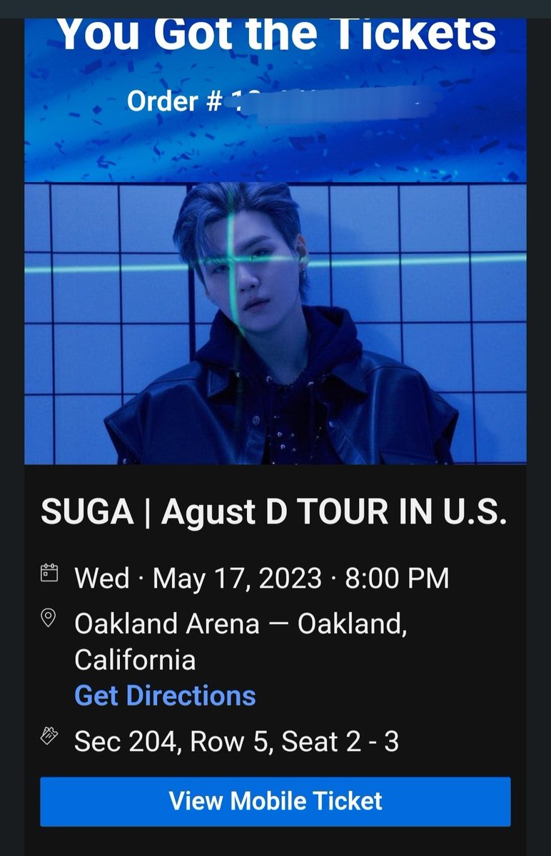 SanD725's tweet photo. #SUGA_AgustD_TOUR
I'm asking less than 1/2 the price similar seats are reselling for. These are row 5 sec204 great view!! https://t.co/Suse8bUTfT