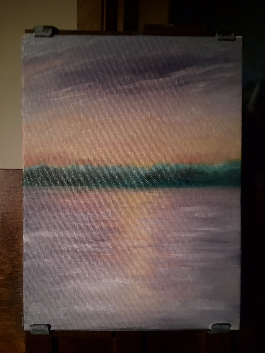Tonight’s sunset across my frozen northern lake, oil on panel, 6x8, painted #enpleinair