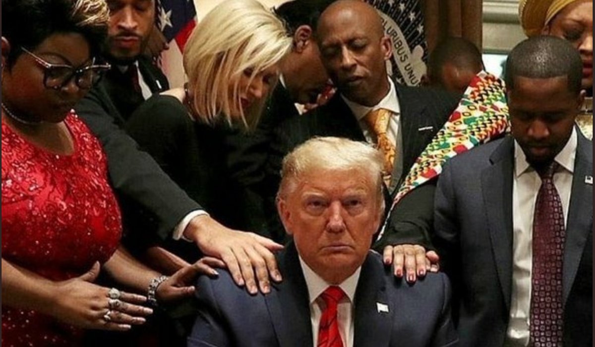 DrCatM's tweet photo. @Hanjarolol @catturd2 I saw President Trump meet with black religious leaders. Please show me your evidence of racism, so I can come to an objective opinion. https://t.co/96cXpm1HRy