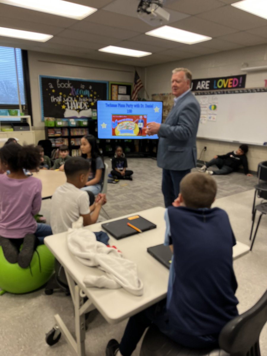 We got to celebrate with <a href="/MarkDanielFWCS/">Mark Daniel</a> and pizza! Congratulations to Mrs. Owen’s class for all of your hard work during Techmas!