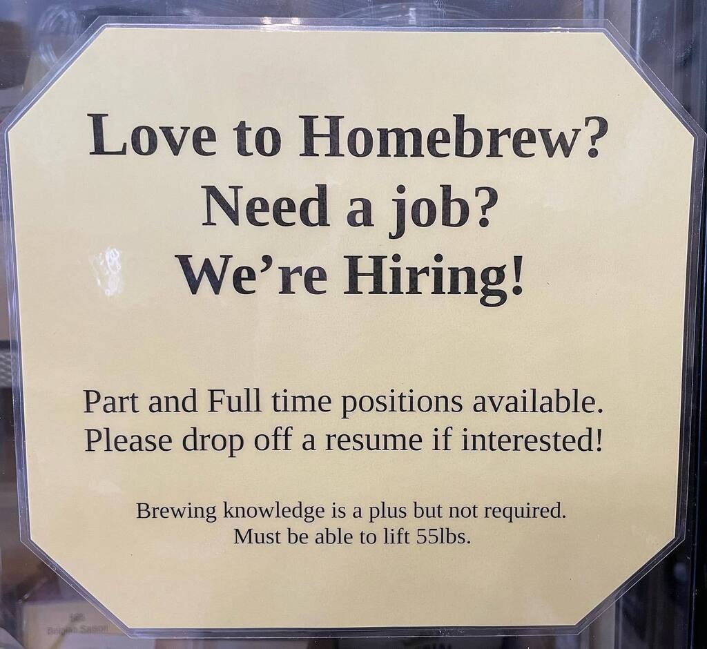 Love to homebrew? Come work with us! Our coworker and customer favorite @ajizzle_vanz00bles is off to his next great fermentation adventure, making cider professionally! We’ll definitely miss him and wish him good luck. 
.
We’re looking for both full and part time help. If y…