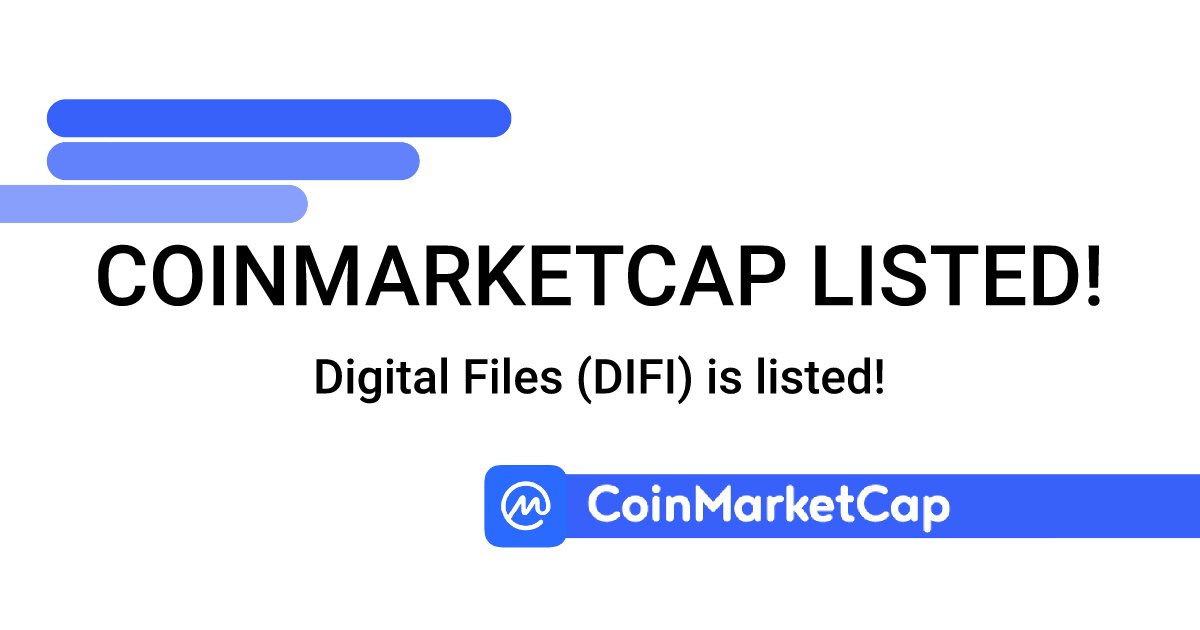 🔴 (First Alert)  #DIFI (#DigitalFiles)

Digital Files is listed on Coinmarketcap!

Coin name: DIFI
Platform:BNB Smart Chain (BEP20) 
Address:0xc184be44278aadac98309cb60612ce20b7e02ab5