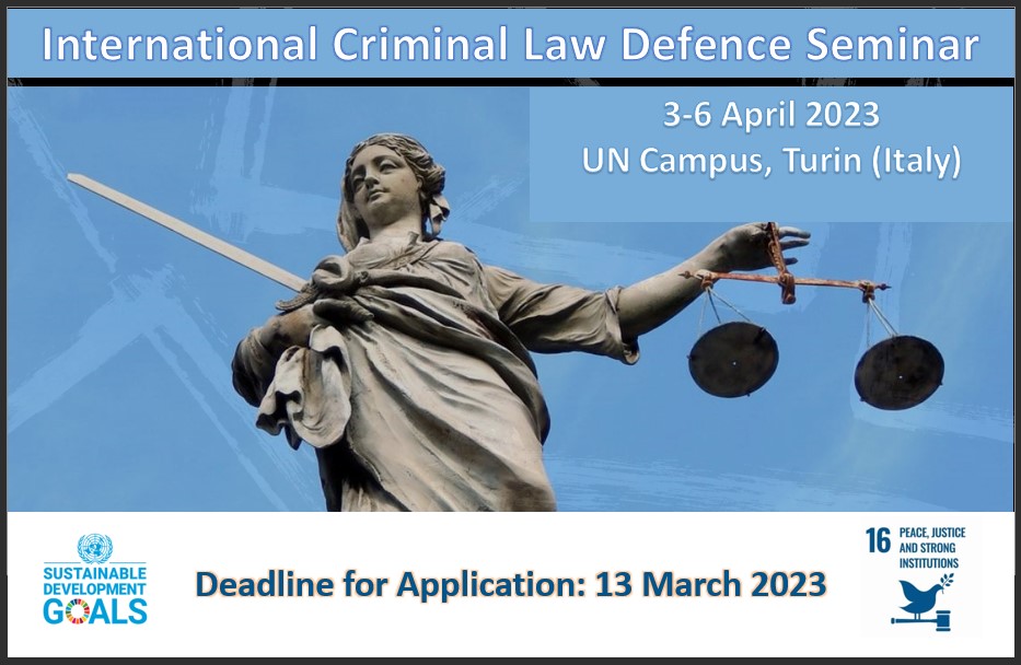 UNICRI's tweet photo. 📢NEW edition of the International #CriminalLaw Defence Seminar, 3-6 April 2023.
A unique training opportunity by #unicri & the #OPCD @IntlCrimCourt.
✍️Register by 1⃣3⃣ March 2023.
#MoreJustWorld #FairTrials
👉https://t.co/TOvIUHch5m https://t.co/G2rLAYFFtN