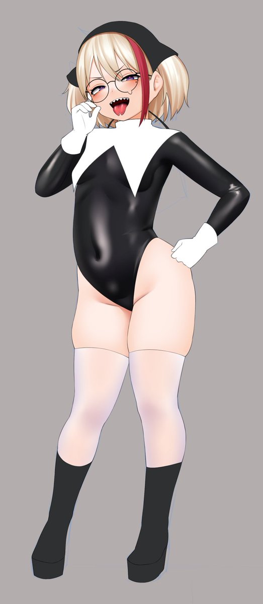 ギザ歯スプタン丸眼鏡厚底ブーツ白ニーハイ白グローブテカテカ服装その他なメスガキシスター楽描き途中まで 
