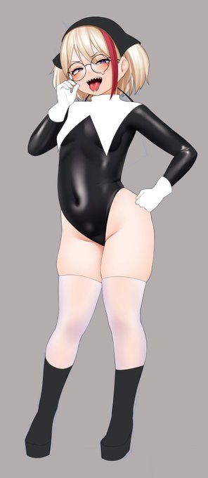 ギザ歯スプタン丸眼鏡厚底ブーツ白ニーハイ白グローブテカテカ服装その他なメスガキシスター楽描き途中まで 