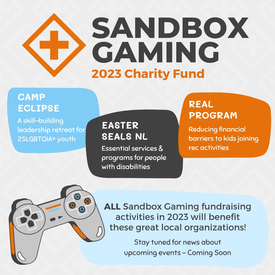 SandboxGamingNL's tweet image. Sandbox Gaming is excited to announce the charities our 2023 Charity Fund will be supporting: Easter Seals NL, Planned Parenthood&apos;s Camp Eclipse, and The REAL Program!