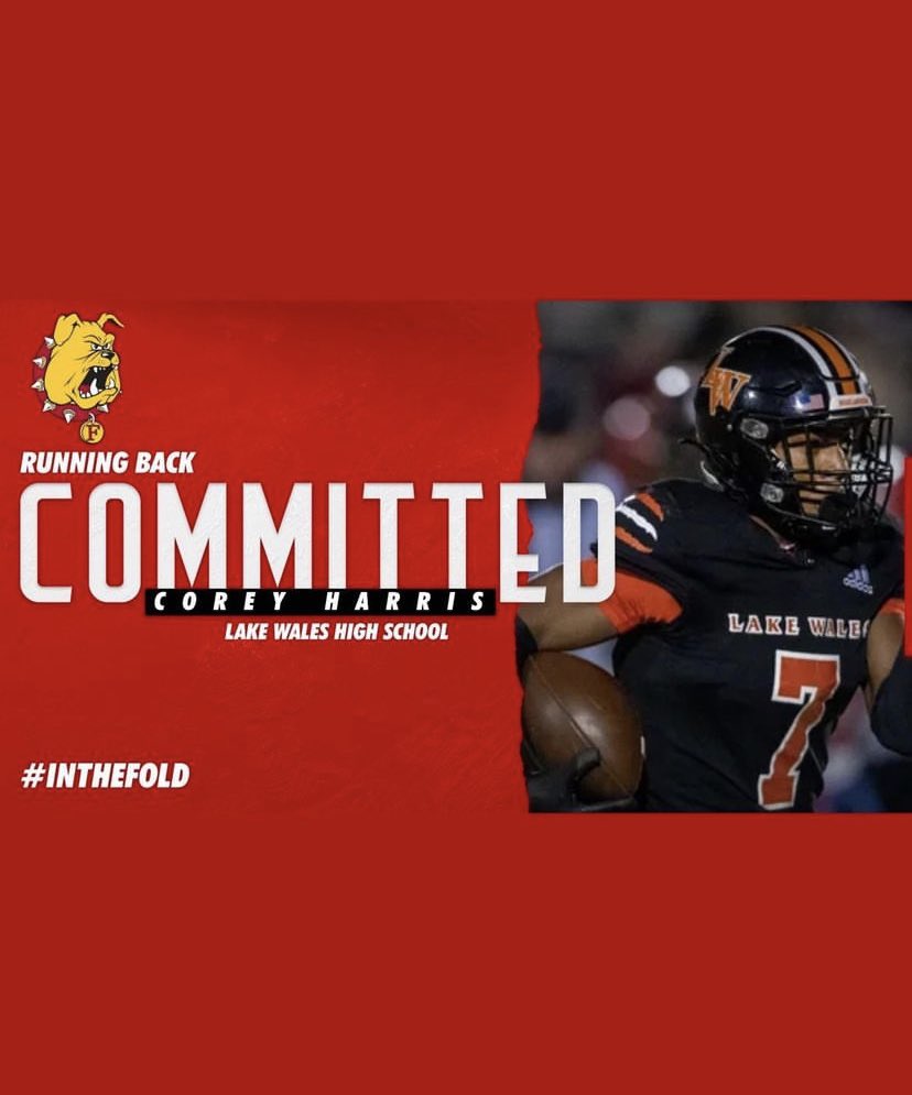 DylanOliver23's tweet photo. BREAKING🚨

Lake Wales RB Corey Harris Jr. Has COMMITTED to Ferris State University.

Big part of the State Championship run for the highlanders. The Bulldogs got a real DAWG.

@Corey7H @xmarcthespott @H2_Recruiting @polk_way @Andy_Villamarzo @lwhs_f https://t.co/vpWt0hGZXT