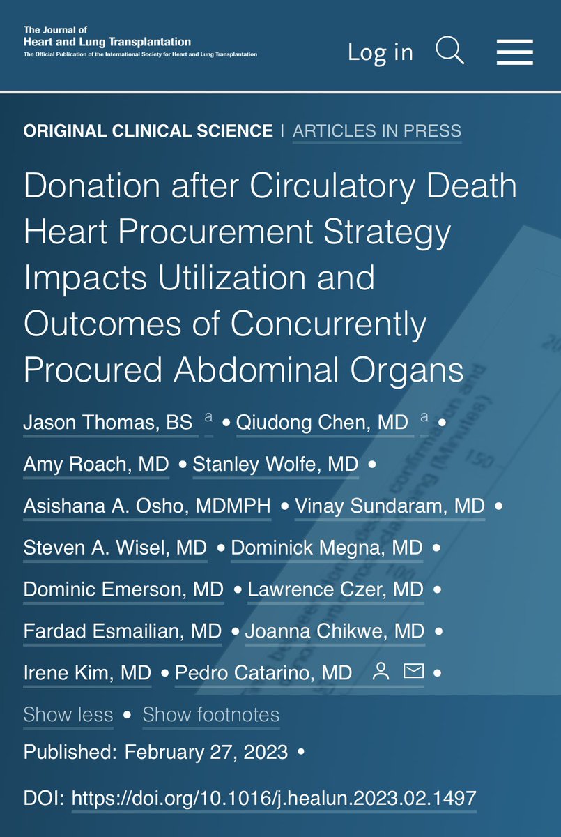 KevinQ_Chen's tweet photo. In this @TheJHLT paper led by superstar MS4 @JasonThomasMS, we showed that DCD heart procurement technique may impact the utilization and early outcomes of concurrently procured DCD livers &amp; kidneys. Lucky to have the expertise of @pacman8it @AsishanaOsho @stevewisel ! https://t.co/ppMWO8i9Vx