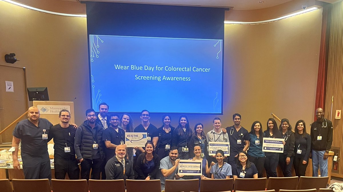 Maimonides Medical Center IM residents, GI fellows and attendings joining #DressInBlueDay to spread Colorectal Cancer screening awareness #ColorectalCancerScreening #45isTheNew50 #GetScreened
