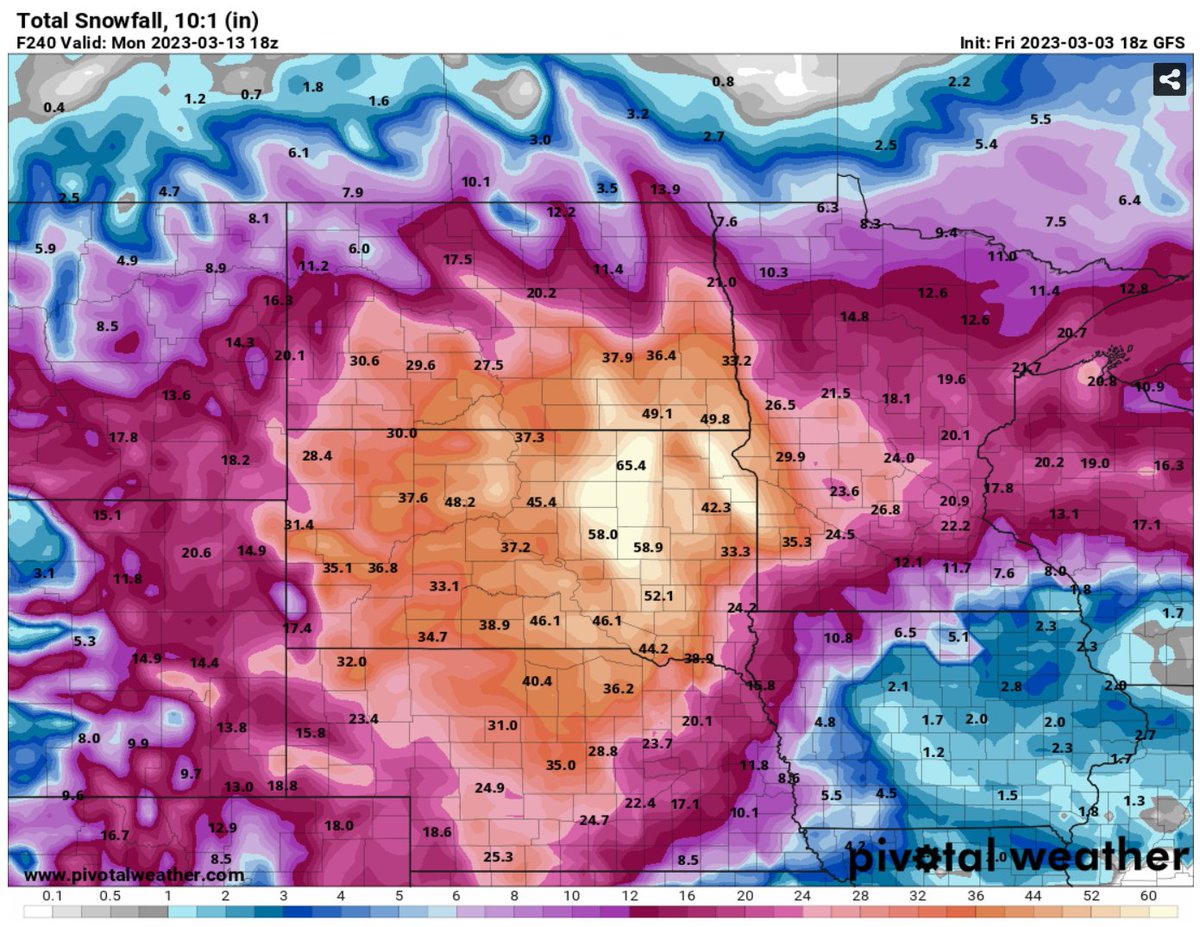 wrighthydromet's tweet photo. How about 5 1/2 feet of snow for South Dakota in the next 10 days per 18Z GFS? #sdwx #wxtwitter #winterisntover https://t.co/FdkbgQ1HUN
