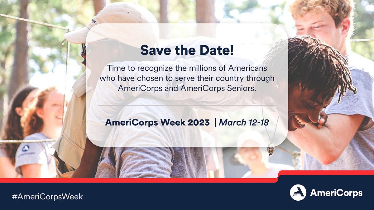 🚀  #AmeriCorpsWeek is Mar. 12-18 🚀
How will you celebrate? Share how #AmeriCorps brings out the best of America. You can:

💡Share your #NationalService Report
💡Pen an #OpEd about how #AmeriCorpsWorks
💡Tweet stories of #Service + impact

Learn more: Bit.ly/CelebrateACWee…