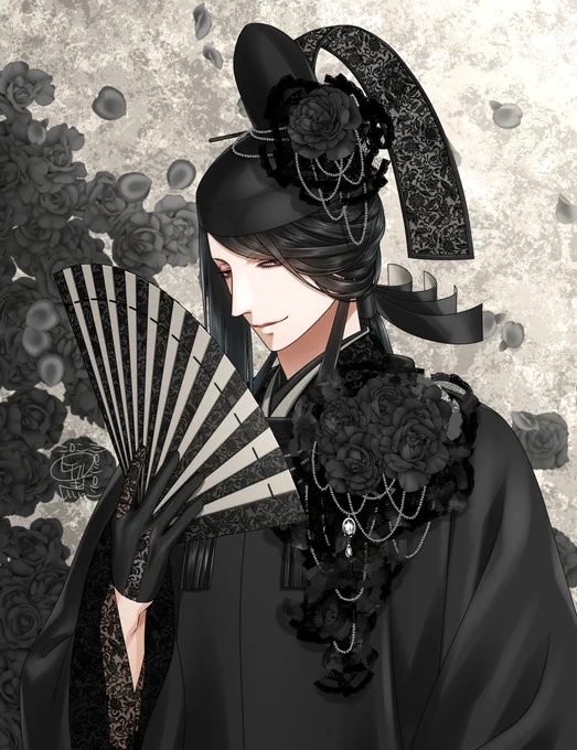 #ひな祭り です!!! 寝るまでが今日なので??? ファンアートでございます #陰陽師 #平安妖奇譚 #平安妖絵巻 #人形士 さんのゴシックお内裏様です 