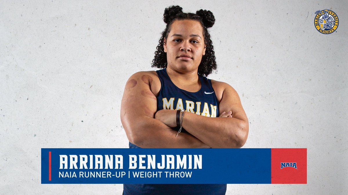 Arriana Benjamin takes NAIA Runner-Up in the weight throw with a new school record throw of 17.81!!!

That’s three All-American for <a href="/MarianTrackXC/">Marian Track & Field</a> so far! 🏆