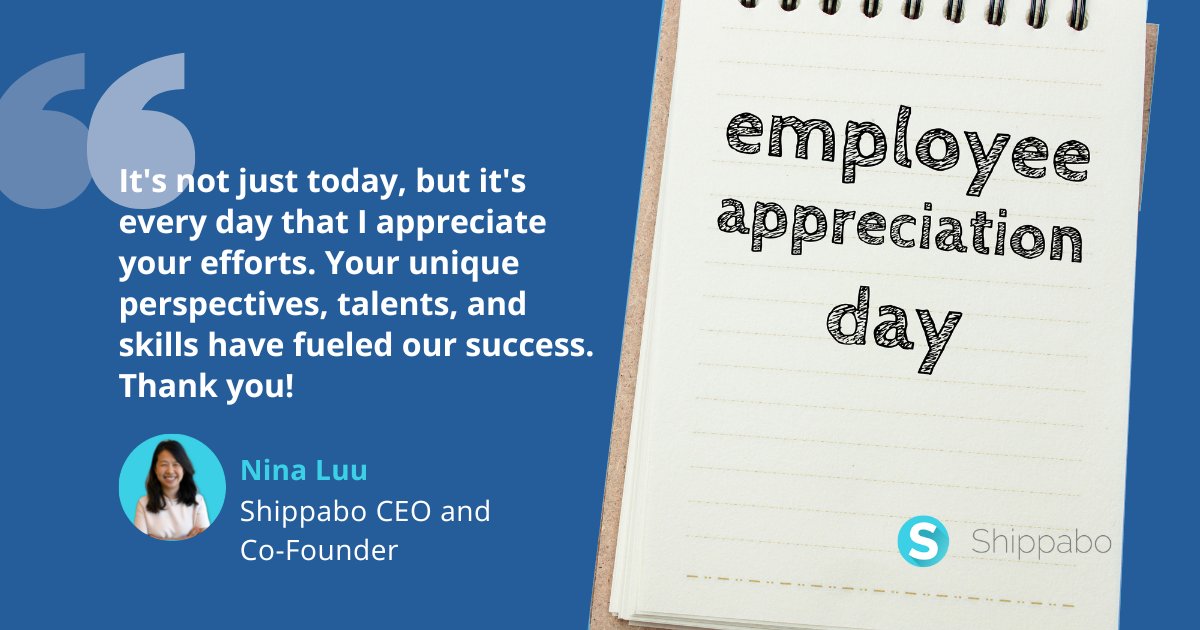 Shippabo's tweet photo. On this #EmployeeAppreciationDay, we have a special message from our CEO. We are grateful for everyone's unwavering support and look forward to continuing to work together towards an amazing future at Shippabo! https://t.co/V2PsCiyQXs