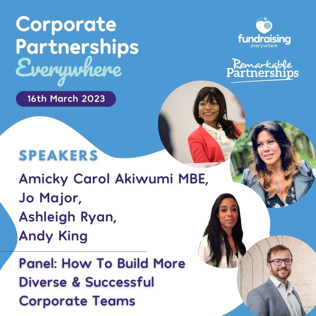 Lack of #representation will put you at a disadvantage.

At #PartnershipsEverywhere our panel will show you how to remove barriers to build your own #diverse &amp; successful teams.

With:
➡ <a href="/AmickyCarol/">AmickyCarol Akiwumi MBE</a> 
➡ Jo Major 
➡ Ashleigh Ryan
➡ <a href="/andykingraising/">Andy King</a> 

fundraisingeverywhere.com/product/corpor…