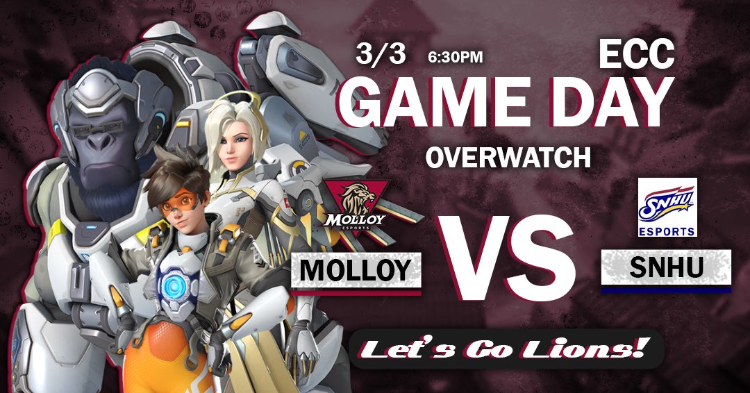 Molloy Esports (@molloyesports) on Twitter photo Game day! Today our Overwatch team faces of against <a href="/SNHUesports/">SNHU Esports</a>!
Come cheer on our team -> twitch.tv/esportsU Game day! Today our Overwatch team faces of against <a href="/SNHUesports/">SNHU Esports</a>!
Come cheer on our team -> twitch.tv/esportsU