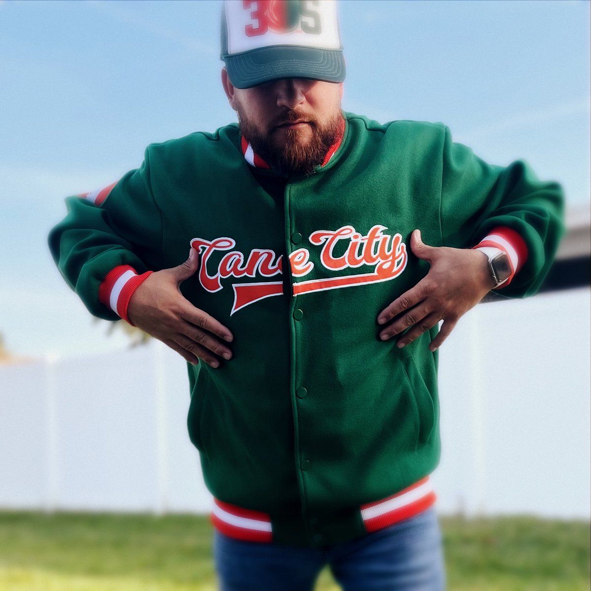ABoutTheFans_'s tweet photo. Fresh look at our new Cane City Letterman Jacket ๐ฅ These are going to be available for pre-order VERY soon! Stay tuned! ๐ #CaneCity #Three05 #ABoutTheFans #RepWithUs https://t.co/Chke3a8Ryb