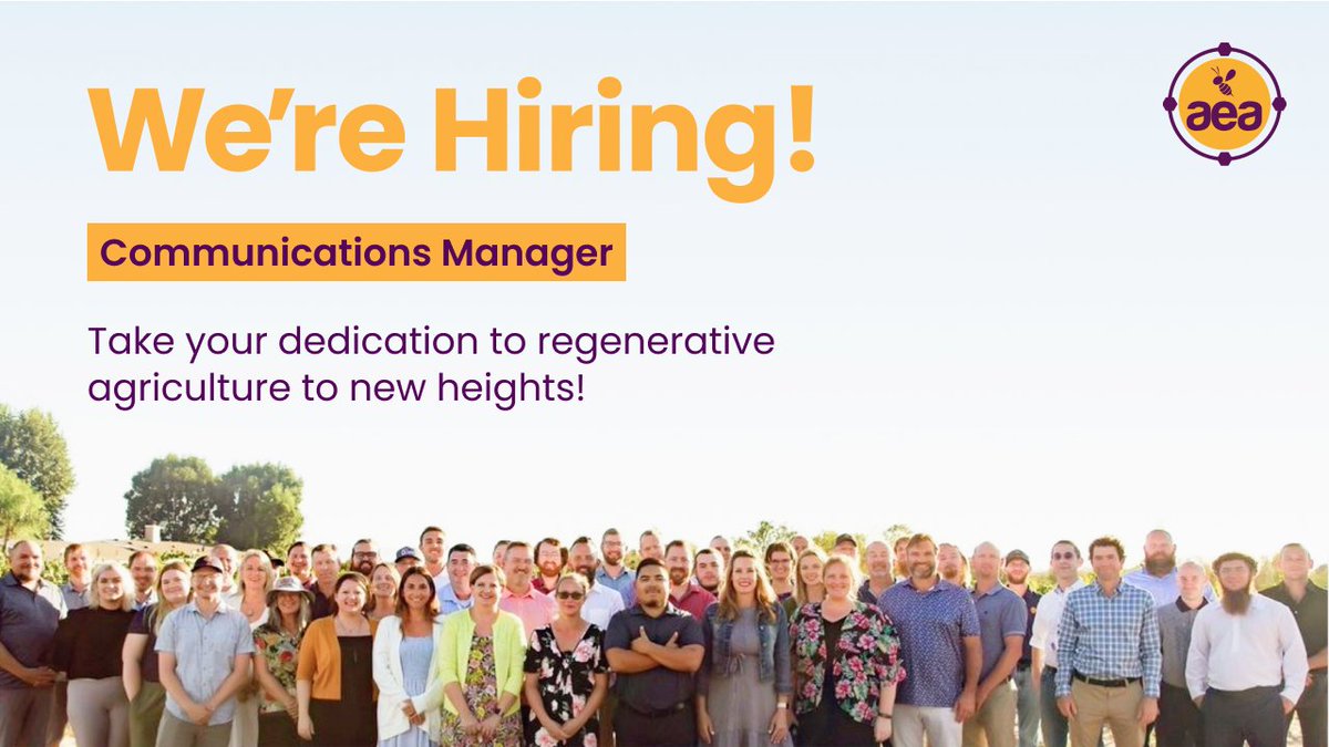 AdvancingEcoAg's tweet image. Apply if you have experience in communications management, traditional advertising and PR, CRM software and CMS platforms, a full understanding of sales funnels and content production, and a passion for regen ag! bit.ly/41Nytpx
#Hiring #HiringNow #AgJobs #AgricultureJobs