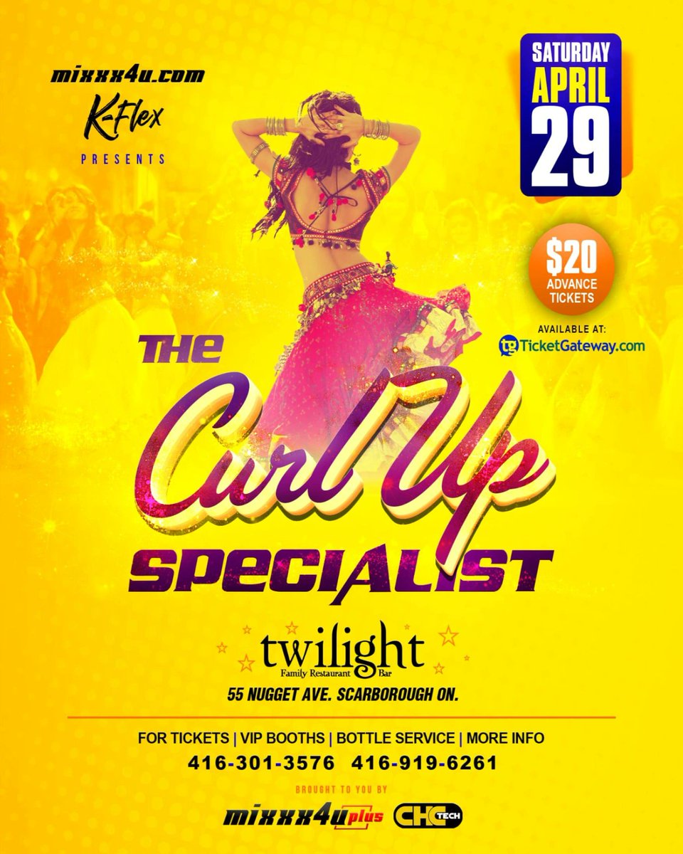 XplicitStarsz's tweet photo. THE CURL UP SPECIALIST APRIL 29 @ TWILIGHT by @djkflex_ &amp; @mixxx4u $20 TICKETS NOW AVAILABLE! #party #bollywood #nightclub #torontoparty #westindian #caribbean #drinks #bar #dance #chutneymusic #chutneysoca #april #birthday https://t.co/hH6M5e4eH0