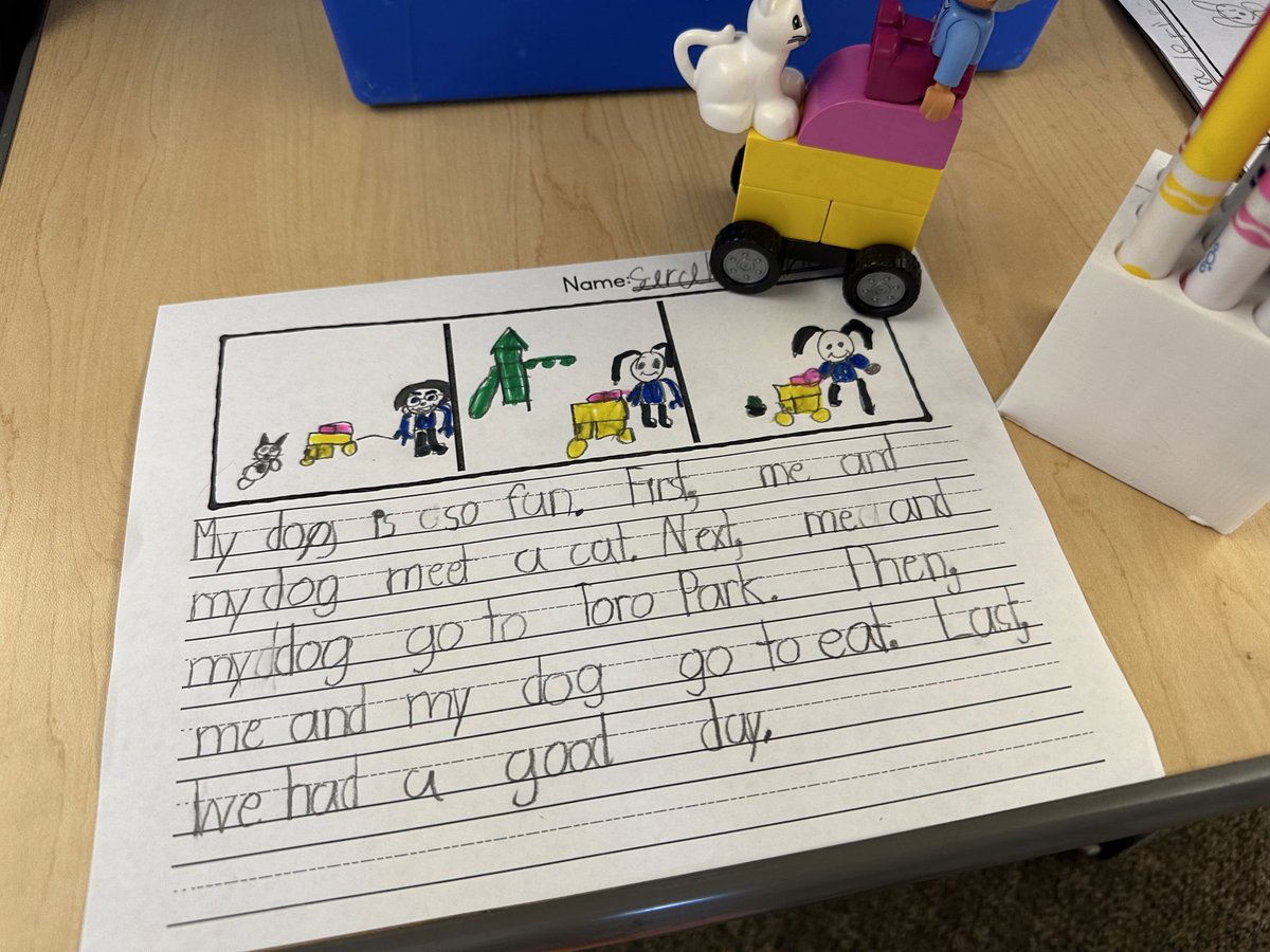 Day 2: #BuildandTell to #SketchandTell! Today we built another version of our @LEGO_Education dog. We shared with partners, drew pictures, and finally took it to writing. Easy to plan, fun to implement, and total academic @eduprotocols awesomeness!

#EDUProtocols #alisalstrong