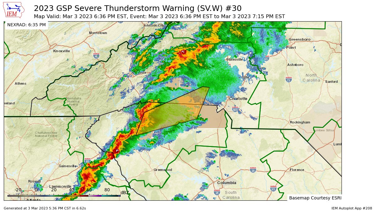 EAS Alert on Twitter "GSP issues Severe Thunderstorm Warning [tornado