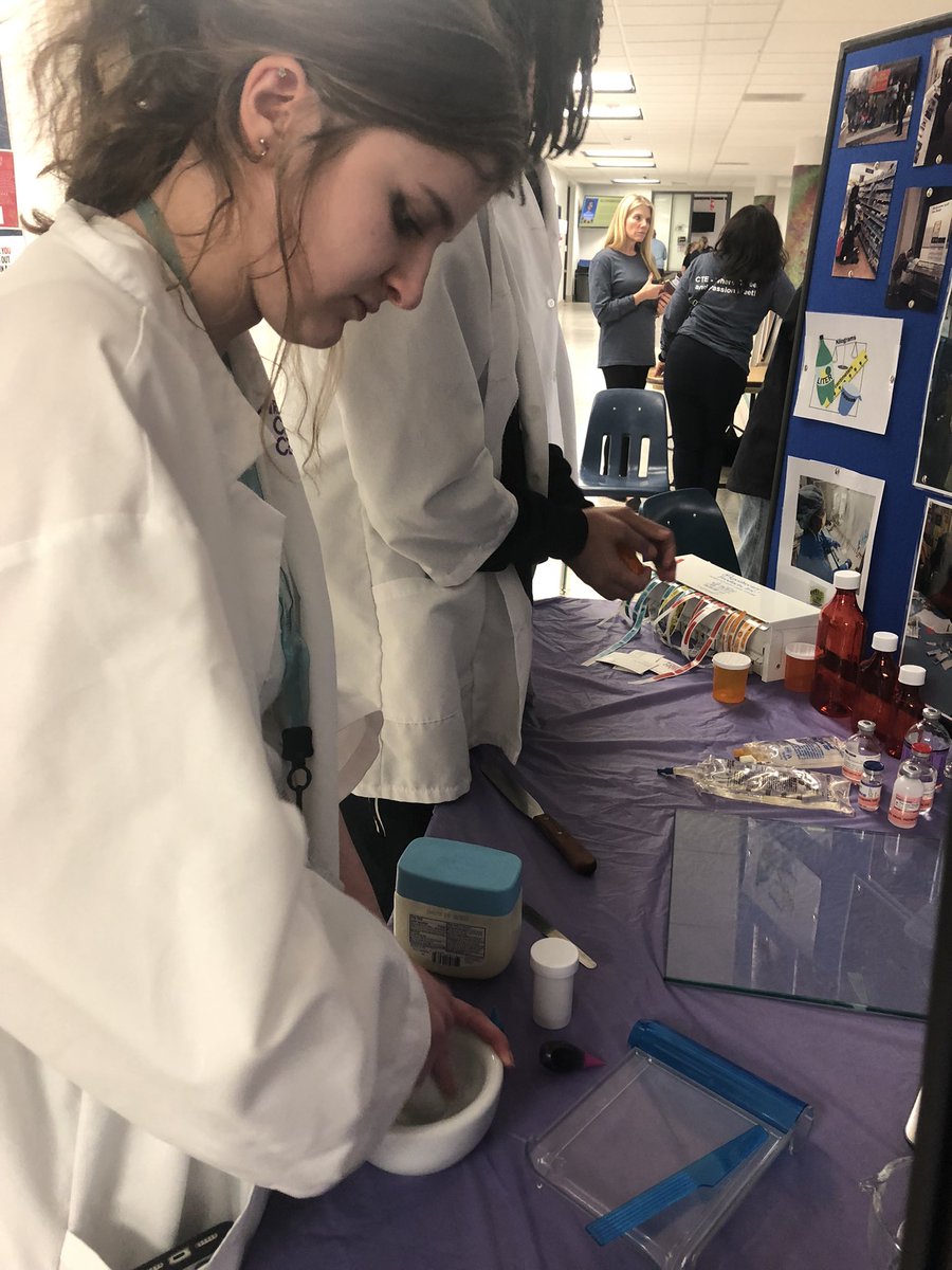 ACCPharmacyTech's tweet photo. Pharm Tech “PR” team at CTE Showcase. Promoting program, demonstrating &amp; getting visitor involved in compounding. @APSCareerCenter @arlingtontechcc @APS_CTE https://t.co/sR9GmSMlx3