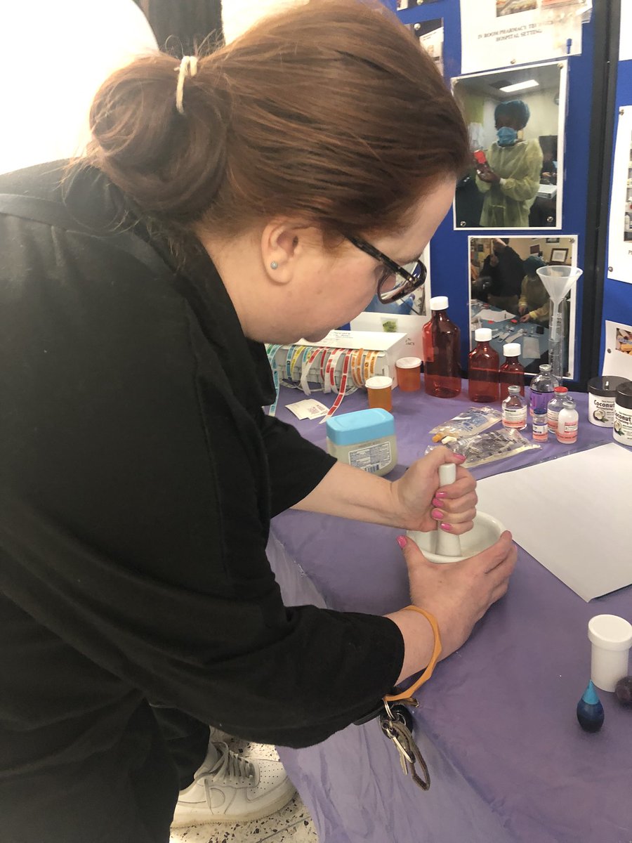 ACCPharmacyTech's tweet photo. Pharm Tech “PR” team at CTE Showcase. Promoting program, demonstrating &amp; getting visitor involved in compounding. @APSCareerCenter @arlingtontechcc @APS_CTE https://t.co/sR9GmSMlx3