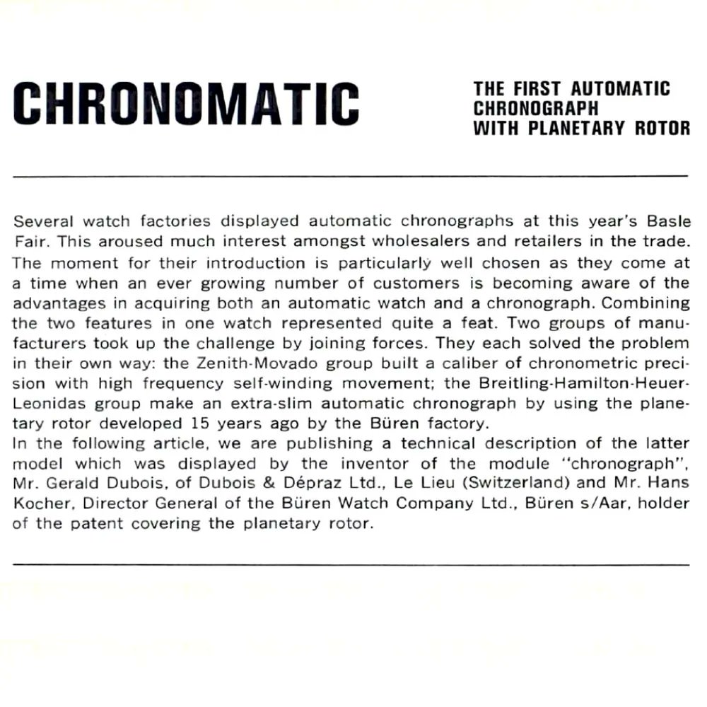 GrailWatch's tweet photo. #OnThisDay March 3, 1969: Breitling, Heuer-Leonidas, and Hamilton/Büren present the new Chronomatic automatic chronograph at simultaneous press conferences in Geneva, New York, Hong Kong, and Beirut #Chronomatic https://t.co/xngQJyHQvV