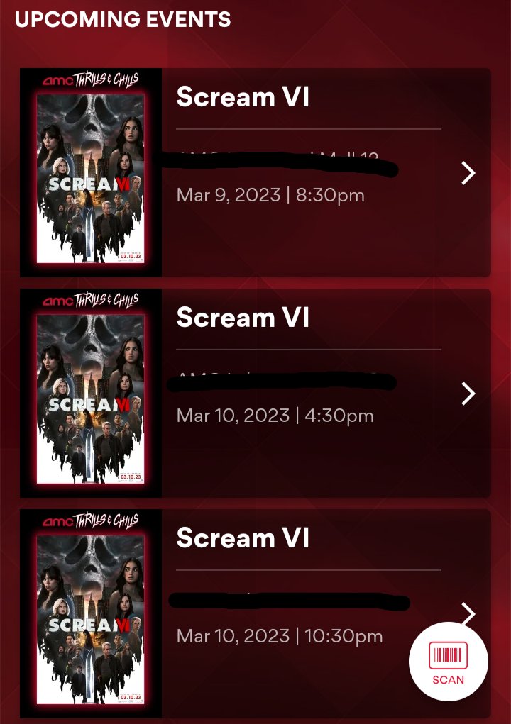 Ozena's tweet photo. My employer is being difficult with scheduling next week. The one week/day when I just need a ounce of flexibility so I had to just cover the bases. #Horror #ScreamVI #AMCTheaters #DEADication https://t.co/arKkxdWOw6