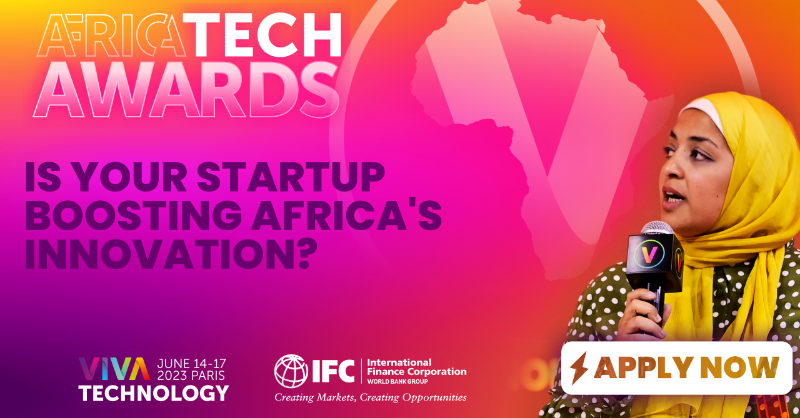 IFC_org's tweet photo. The #AfricaTechAwards are back! Does your company have a cutting-edge solution in the climate tech, health tech, or fin tech sectors in Africa? Apply for a chance to join #VivaTech in Paris where you can present to global investors &amp; tech leaders 📲