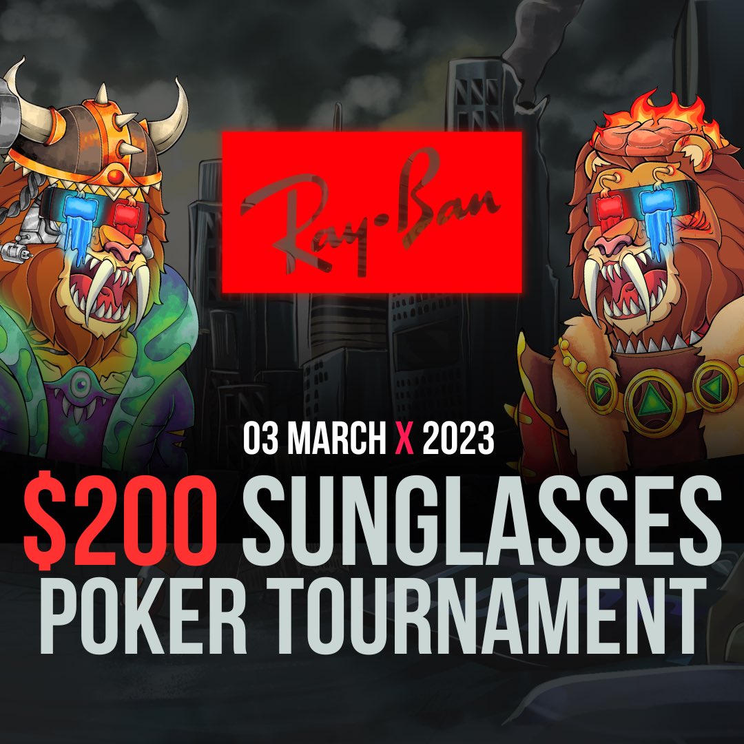 lionsdenpoker's tweet photo. Improve Your Poker Face Tonight🦁

Tonight at 7pm EST the LDPC family are coming together to play some poker where the winner will take home up a brand new pair of Ray Ban glasses.

Must Like, RT &amp; Tag 3 To Enter 🙏🏼

Join The Discord Below
https://t.co/Fwx7dO0GCn

#WildSide #LDPC https://t.co/jNbCBDGbhD
